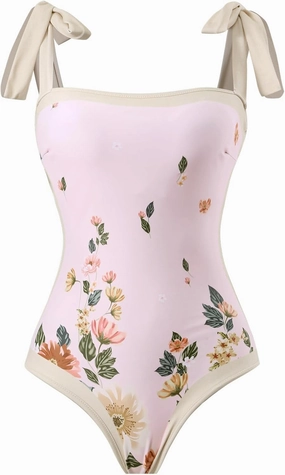 One Piece Bathing Suit for Women with Beach Cover up Wrap Skirt Swimsuit Sarong Retro Floral Print Bikini Set