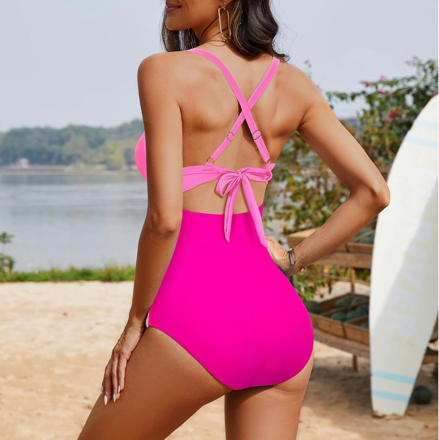 One Piece Swim Suits for Women 2025 Sexy Tummy Control Swimsuits Cutout High Waisted Criss Cross Back Bathing Suit for Women