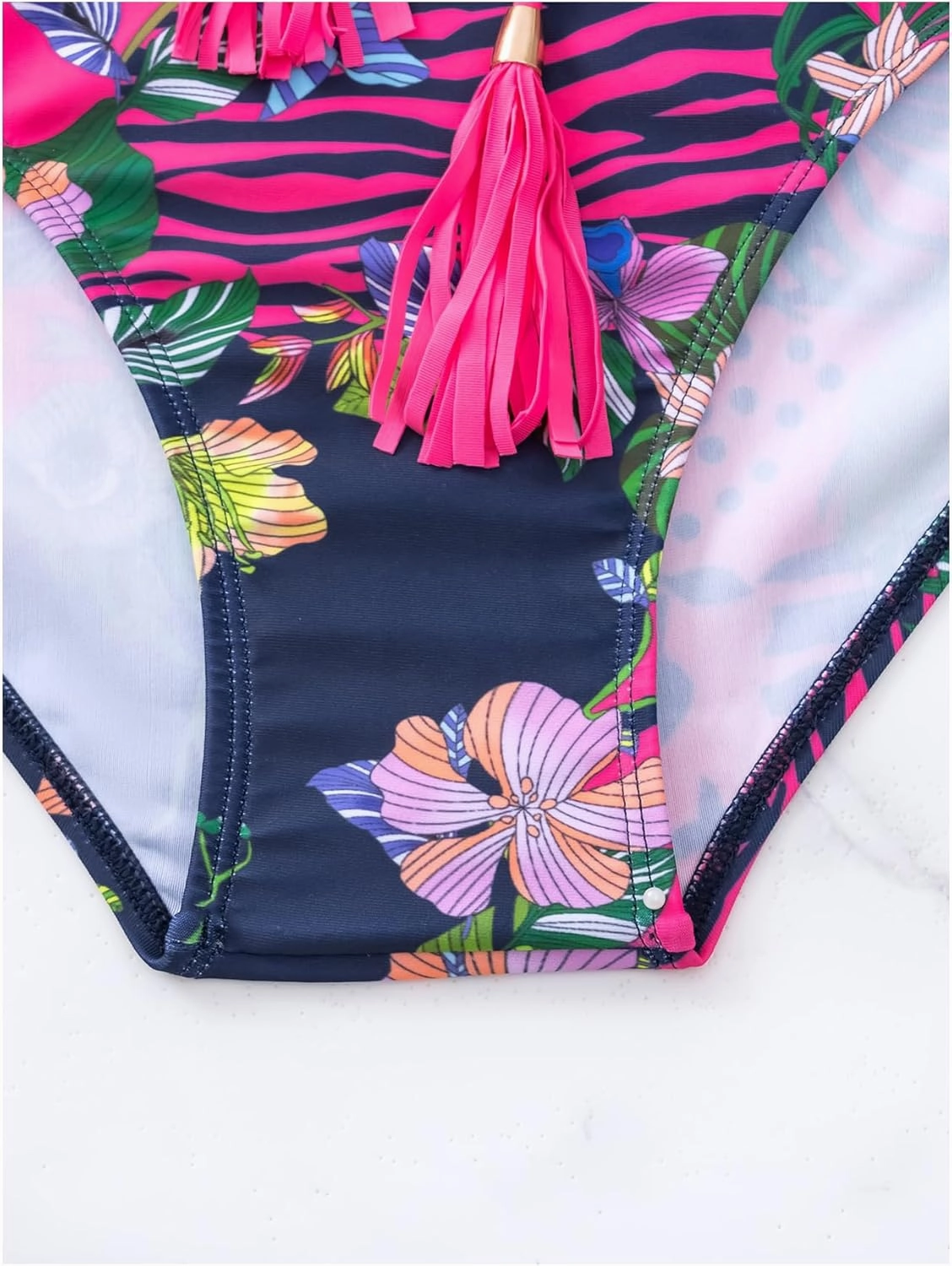OYOANGLE Women's Tropical Lace Up Cut Out Monokini Swimsuit Tie Backless Halter One Piece Swimwear
