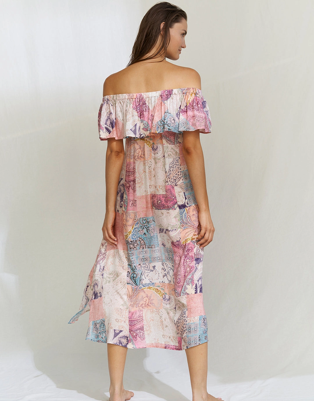 Paisley Savage Off the Shoulder Dress - Muted Pastels