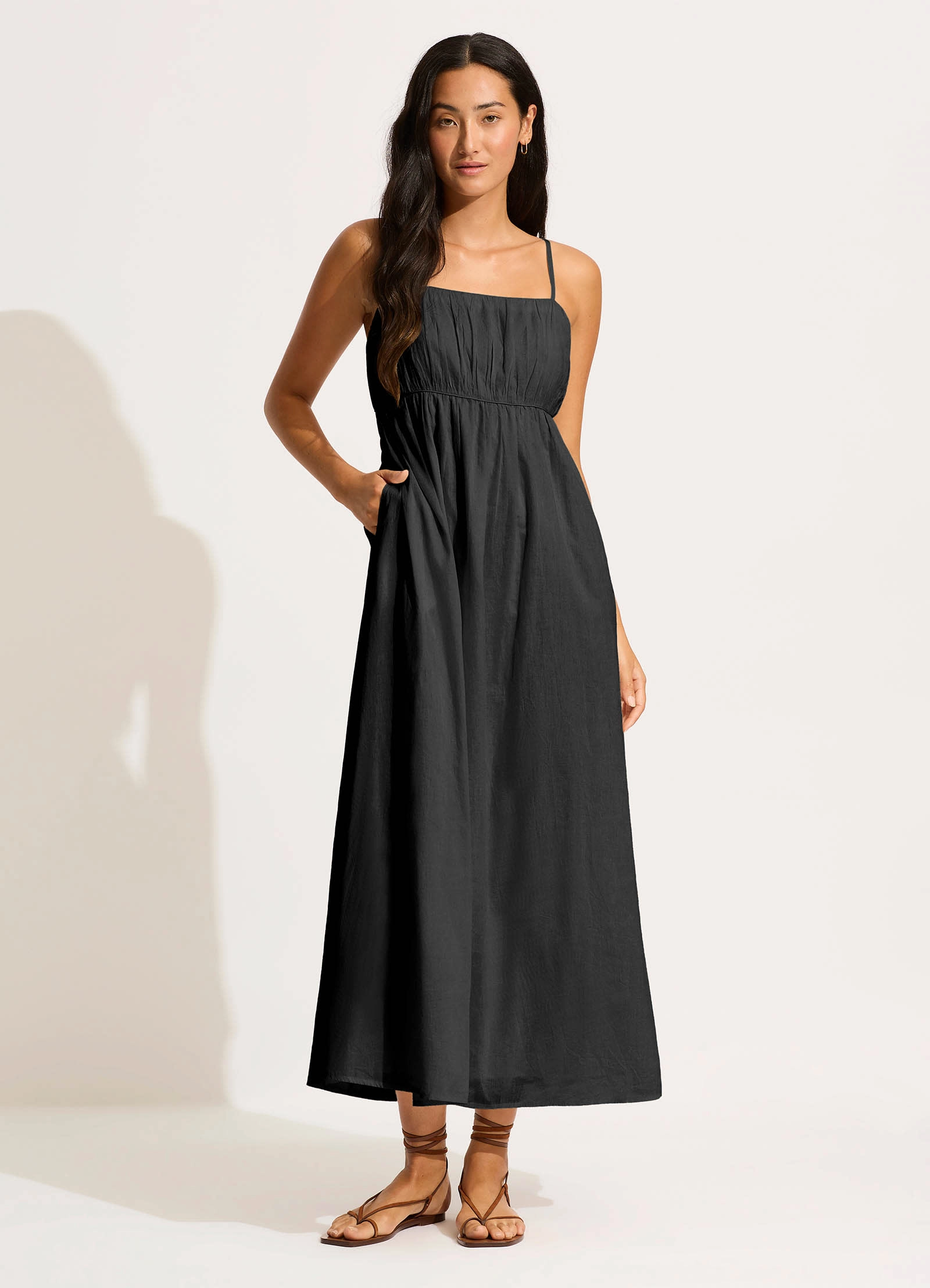 Piped Maxi Dress - Black