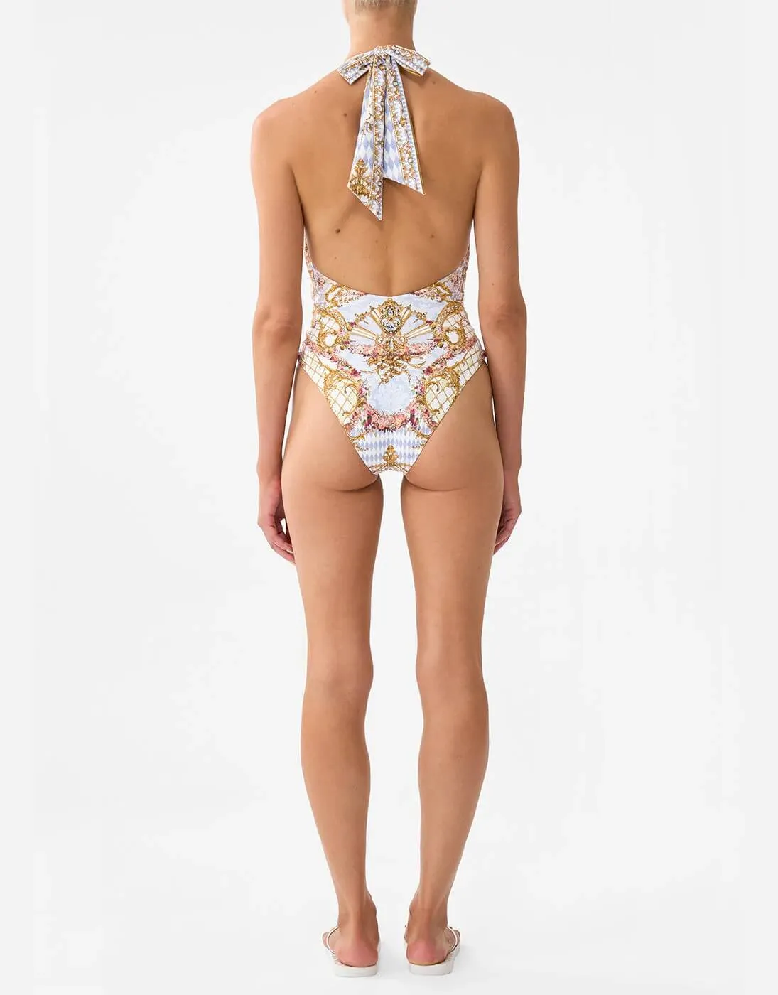 Plunge Neck Halter One Piece With Front Trim, Throne Games - B-C Cups