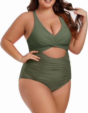Plus Size One Piece Swimsuit for Women Tummy Control Bathing Suit Cutout High Waisted Tie Back 1 Piece Swim Suit