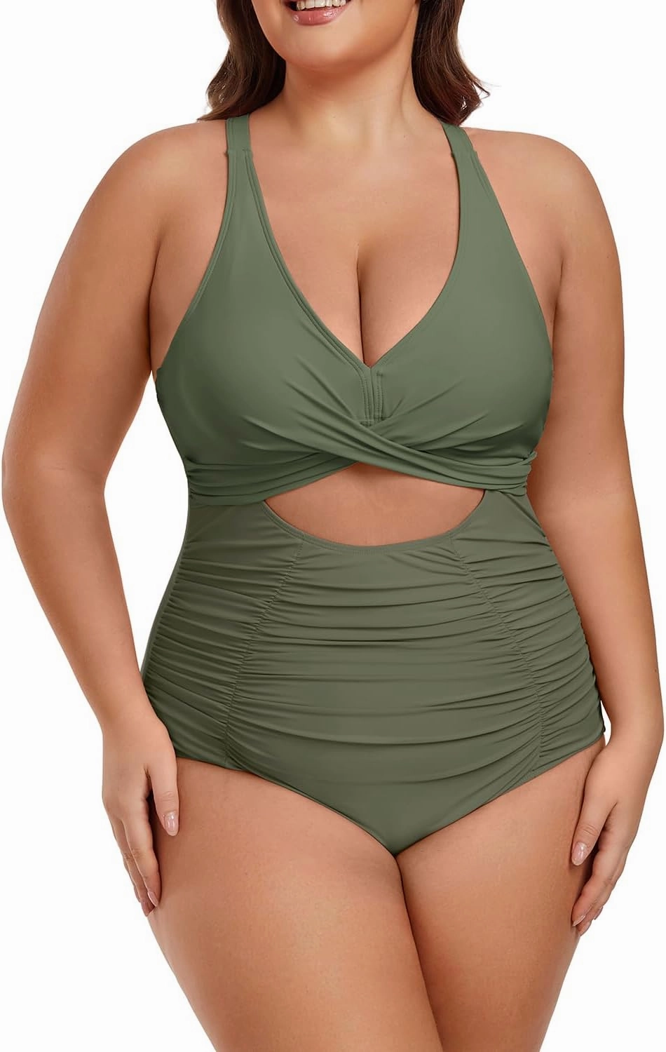 Plus Size One Piece Swimsuit for Women Tummy Control Bathing Suit Cutout High Waisted Tie Back 1 Piece Swim Suit