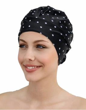 Polka Dot Fabric Swim Cap - Black/White