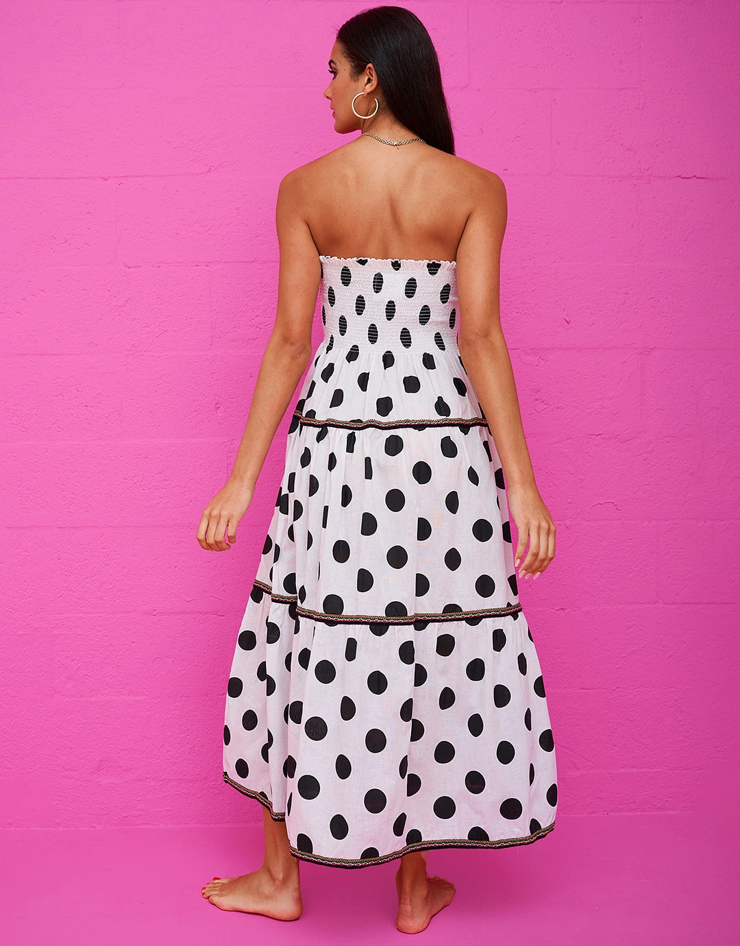 Polka Dot Strapless Dress  - White