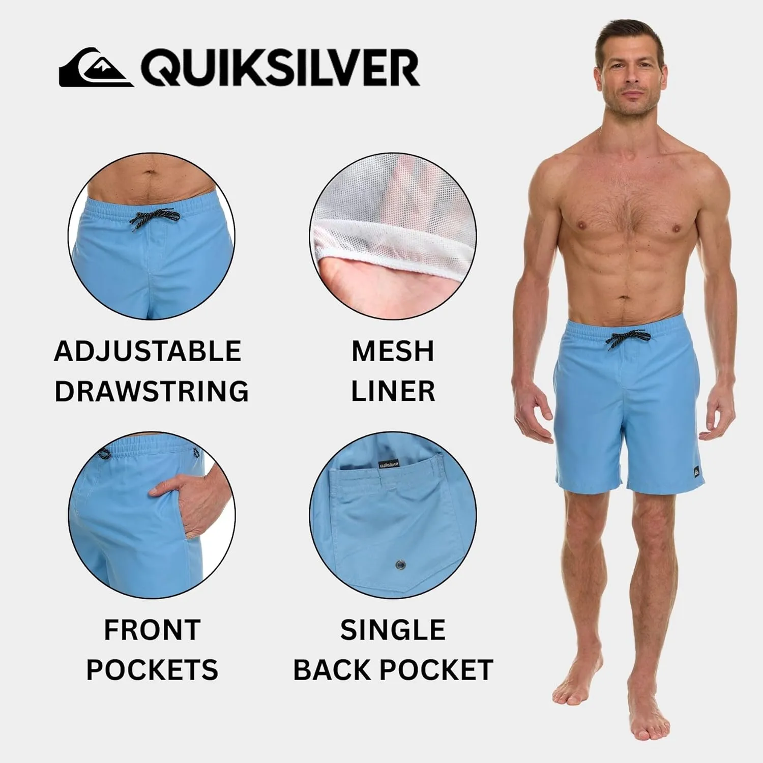 Quiksilver Swim Trunks for Men Big and Tall, Quick Dry Swim Board Shorts 10"