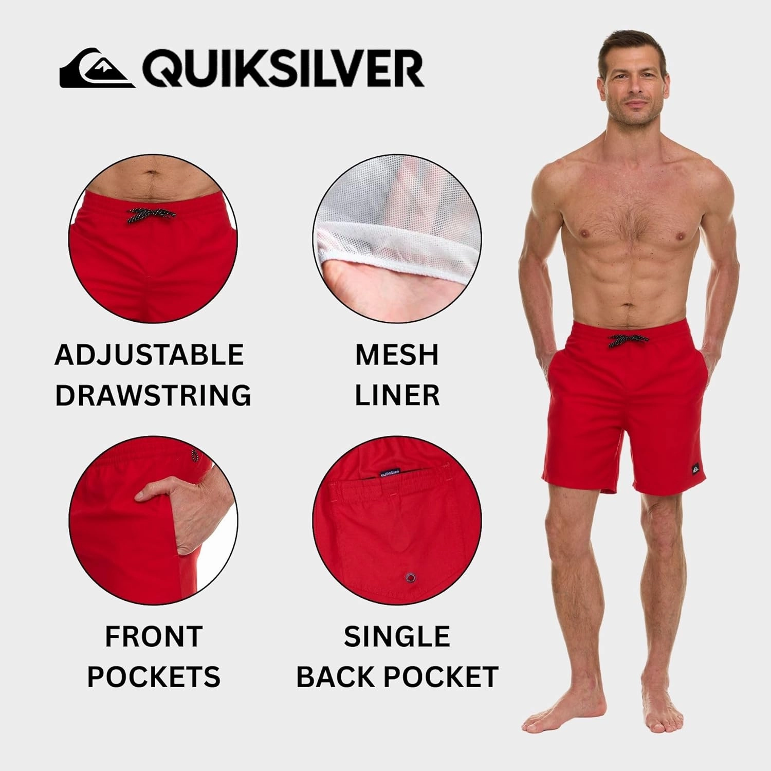 Quiksilver Swim Trunks for Men Big and Tall, Quick Dry Swim Board Shorts 10"