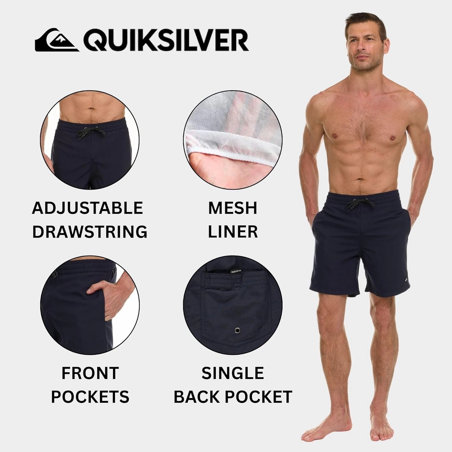 Quiksilver Swim Trunks for Men Big and Tall, Quick Dry Swim Board Shorts 10"