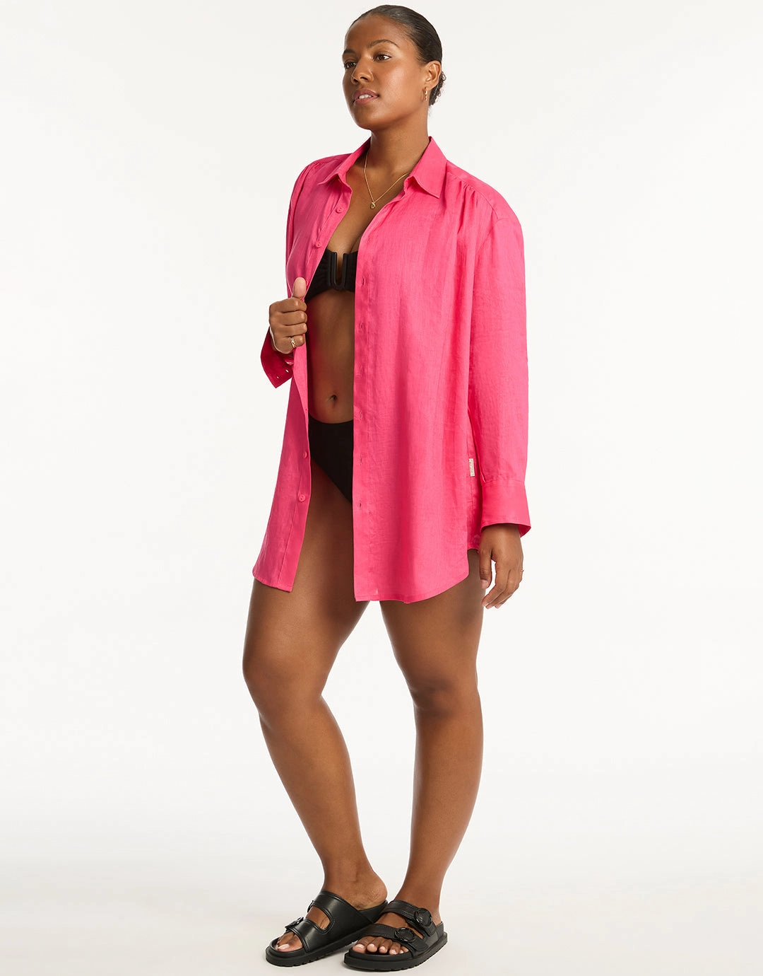 Resort Linen Beach Shirt - Hot Pink