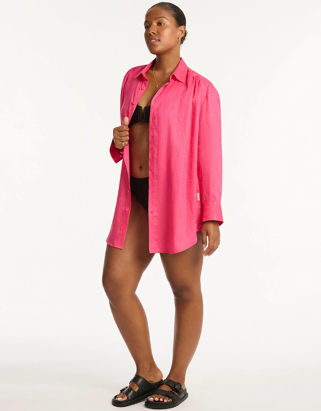 Resort Linen Beach Shirt - Hot Pink