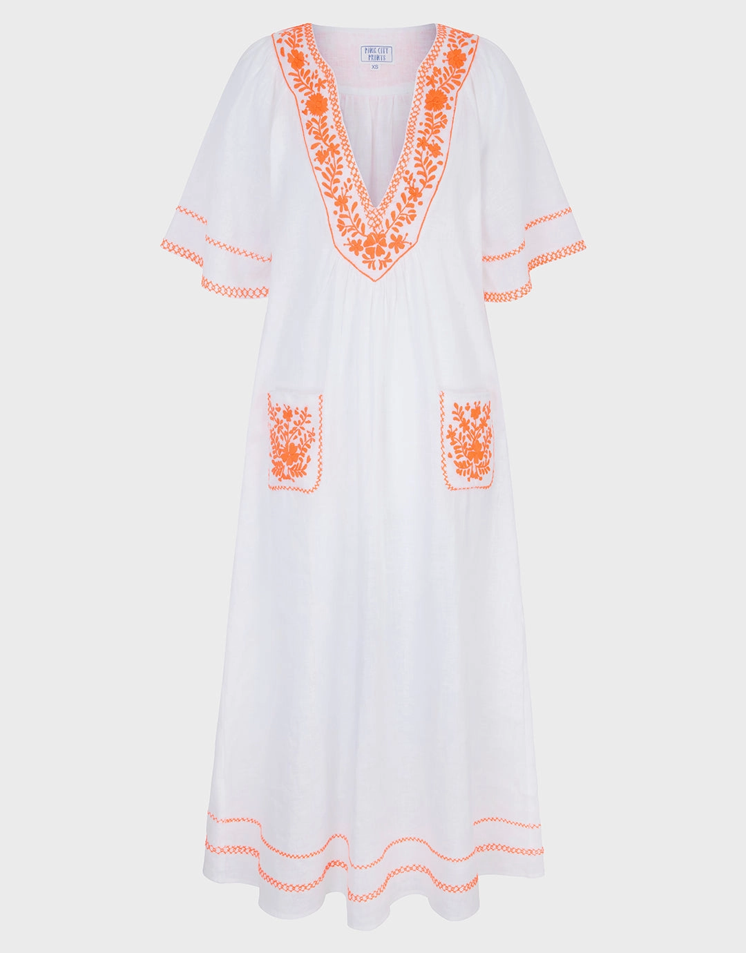 Rhodes Kaftan - White and Orange