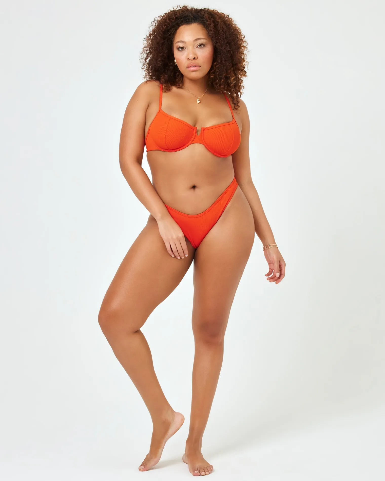 Ribbed Dominic Bikini Bottom - Pimento