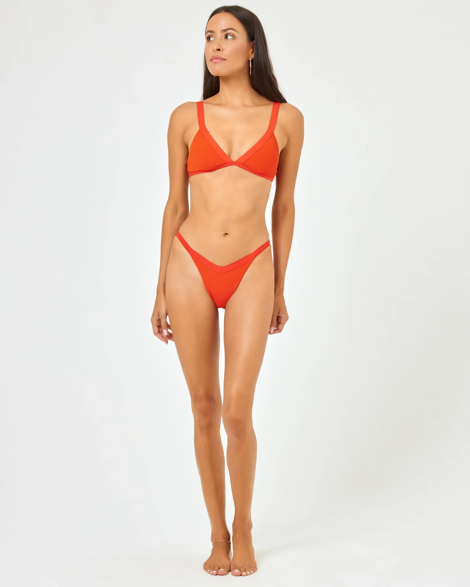 Ribbed Winona Bikini Bottom - Pimento