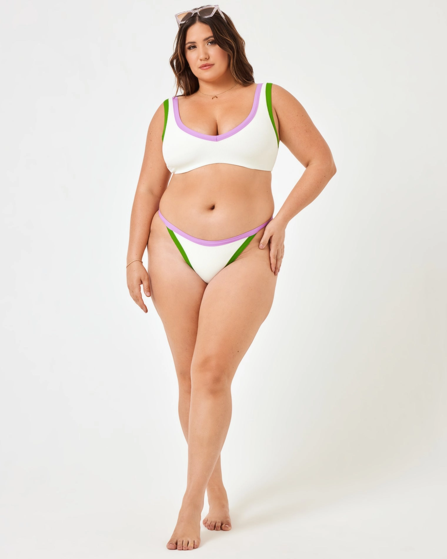 Ribbed Vacay Bikini Bottom - Cream-Jewel-Palm