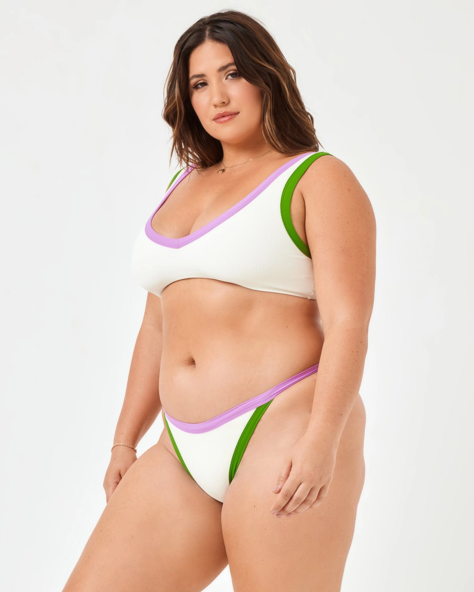 Ribbed Vacay Bikini Bottom - Cream-Jewel-Palm