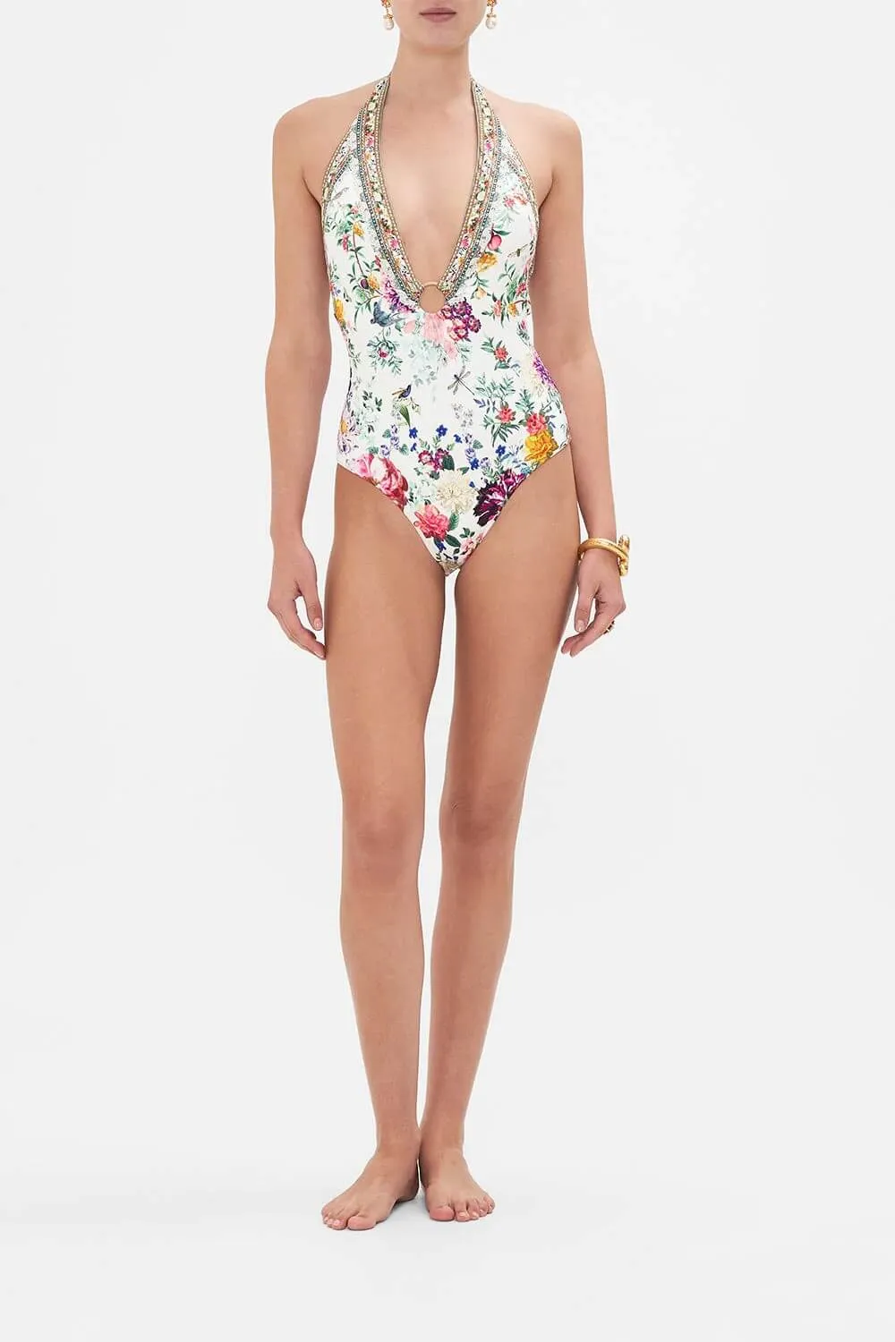 Ring Detail Plunge V One Piece, Plumes And Parterres
