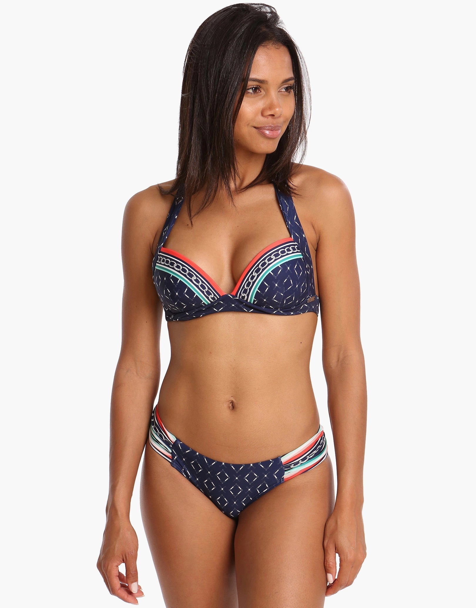 Riviera Gathered Side Bikini Bottom - Ink/White