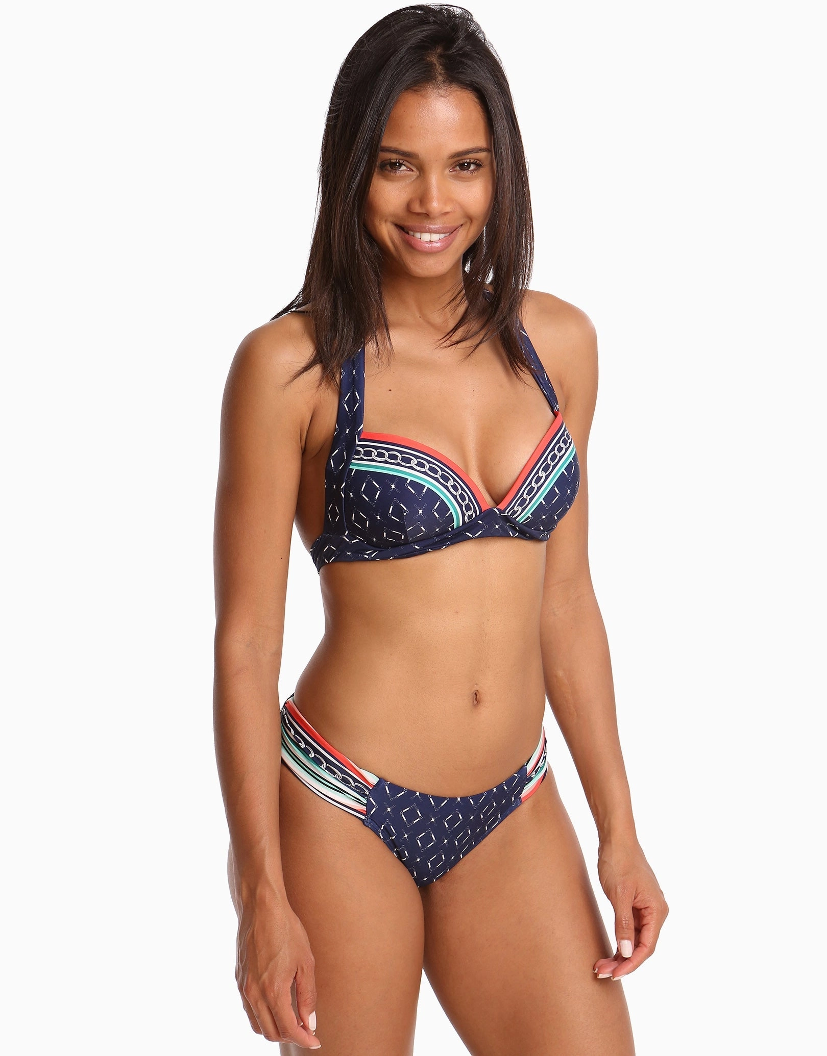 Riviera Gathered Side Bikini Bottom - Ink/White