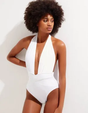 Roman Plunge One Piece Swimsuit in White