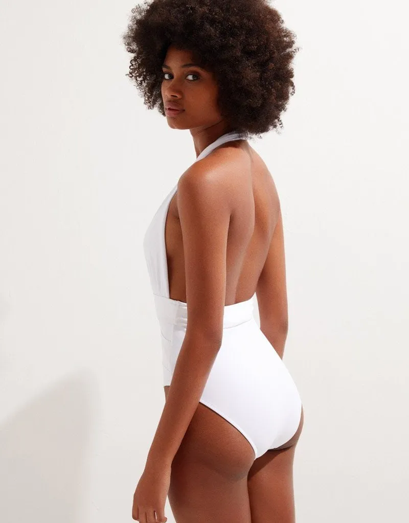 Roman Plunge One Piece Swimsuit in White