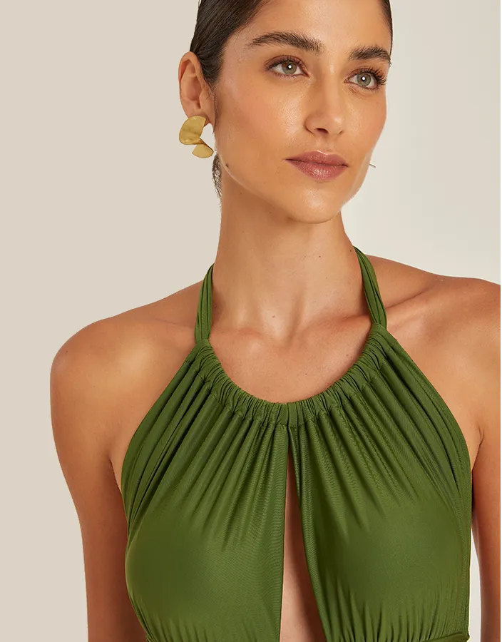 Ruched Adjustable Halter One Piece Cactus