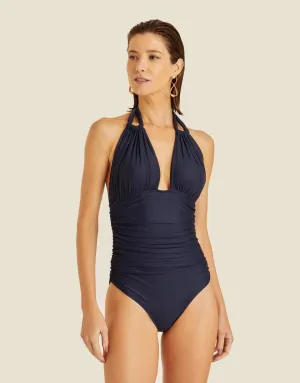 Ruched Adjustable Halter One Piece Escuna