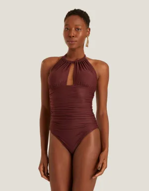 Ruched Adjustable Halter One Piece Merlot