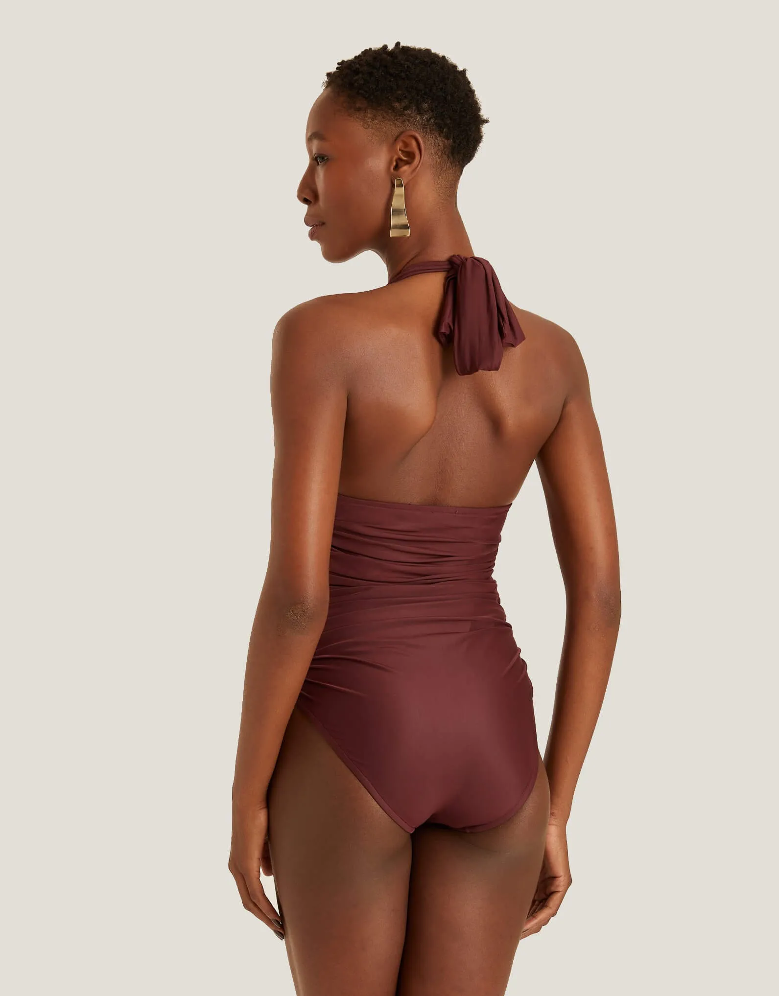 Ruched Adjustable Halter One Piece Merlot