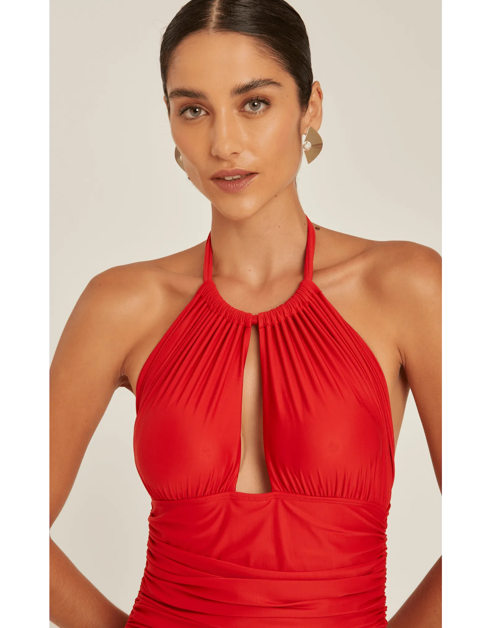 Ruched Adjustable Halter One Piece Paprika