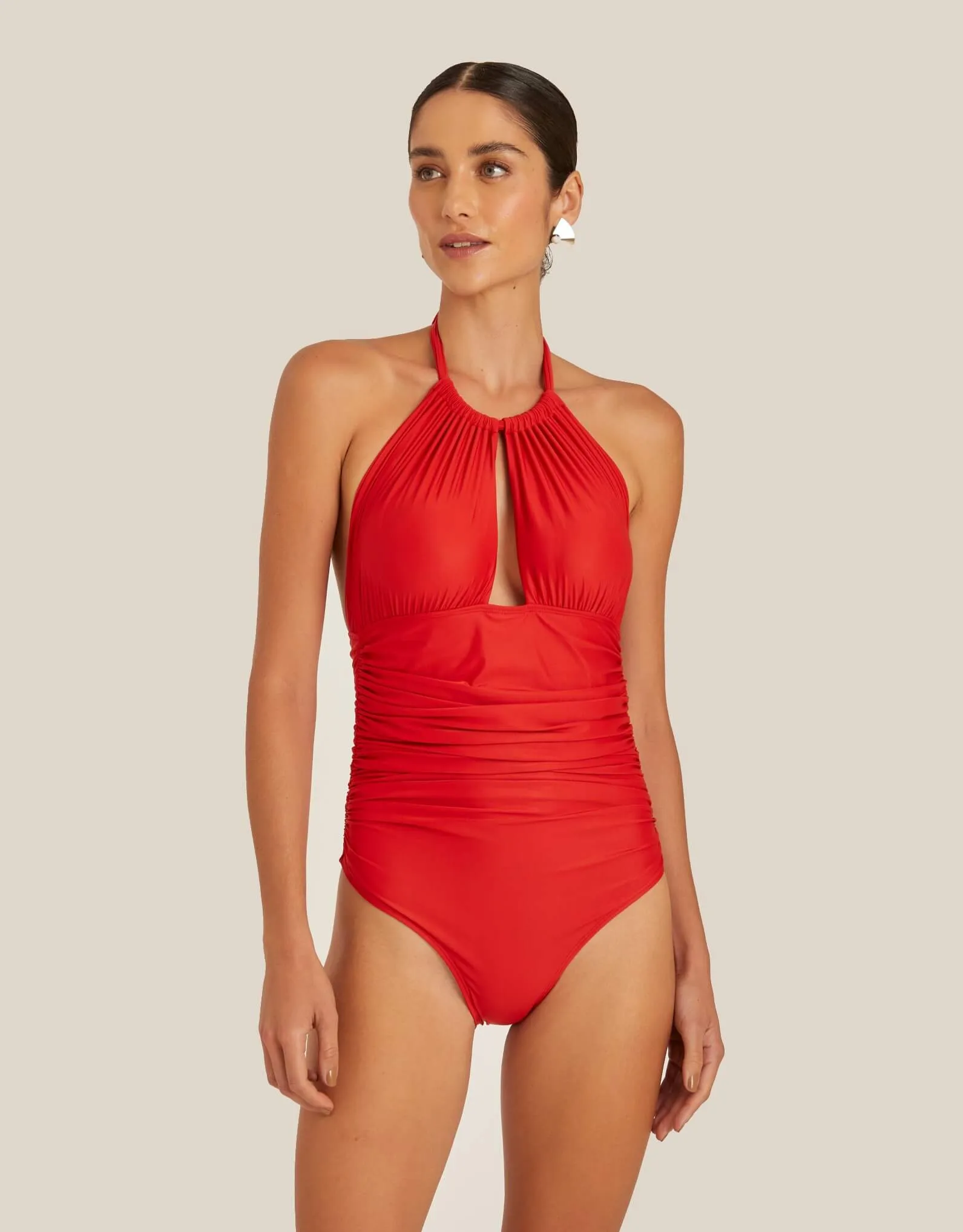Ruched Adjustable Halter One Piece Paprika