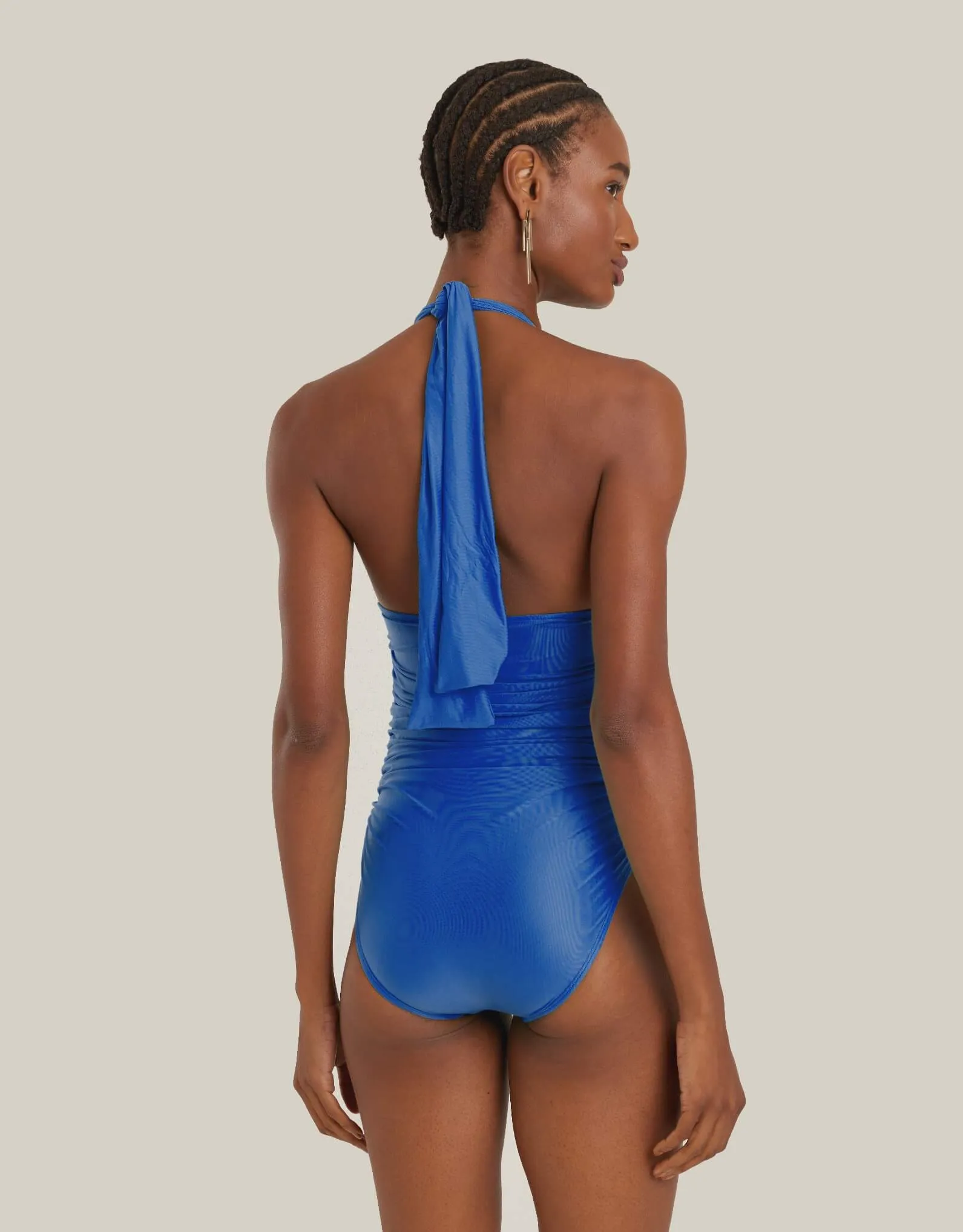 Ruched Adjustable Halter One Piece Ultramarine