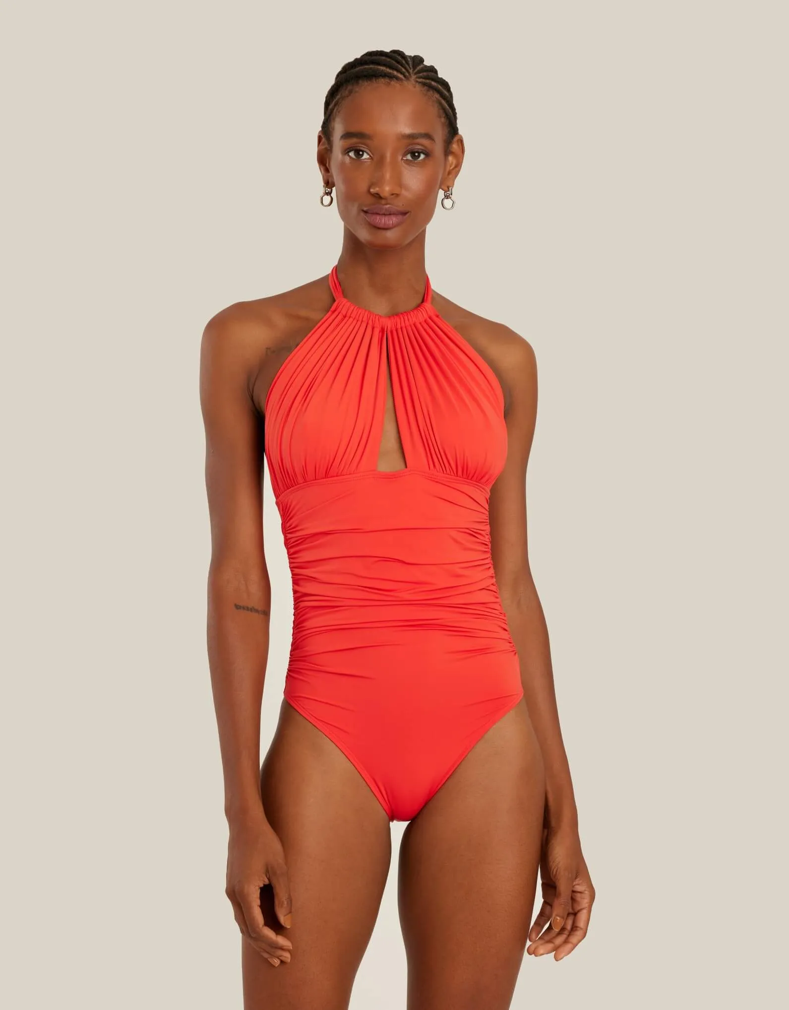Ruched Adjustable Halter One Piece Watermelon