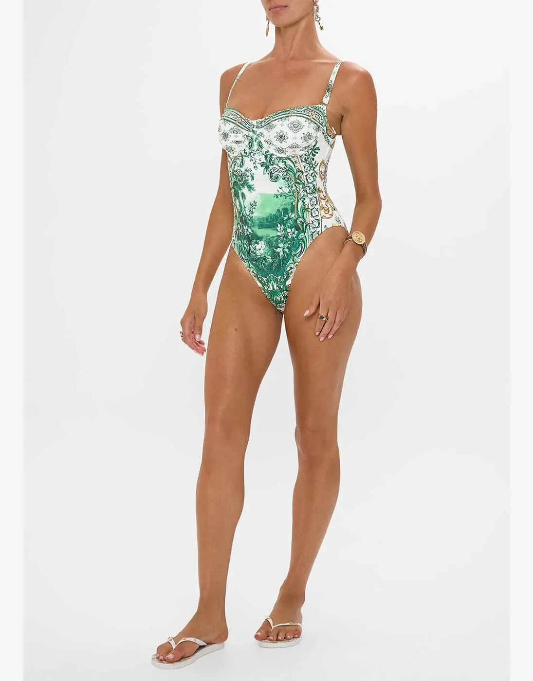 Ruched Cup Underwire One Piece, Corridor of Calm - D Cup