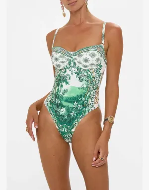 Ruched Cup Underwire One Piece, Corridor of Calm - D Cup