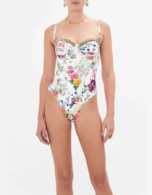 Ruched Cup Underwire One Piece, Plumes And Parterres