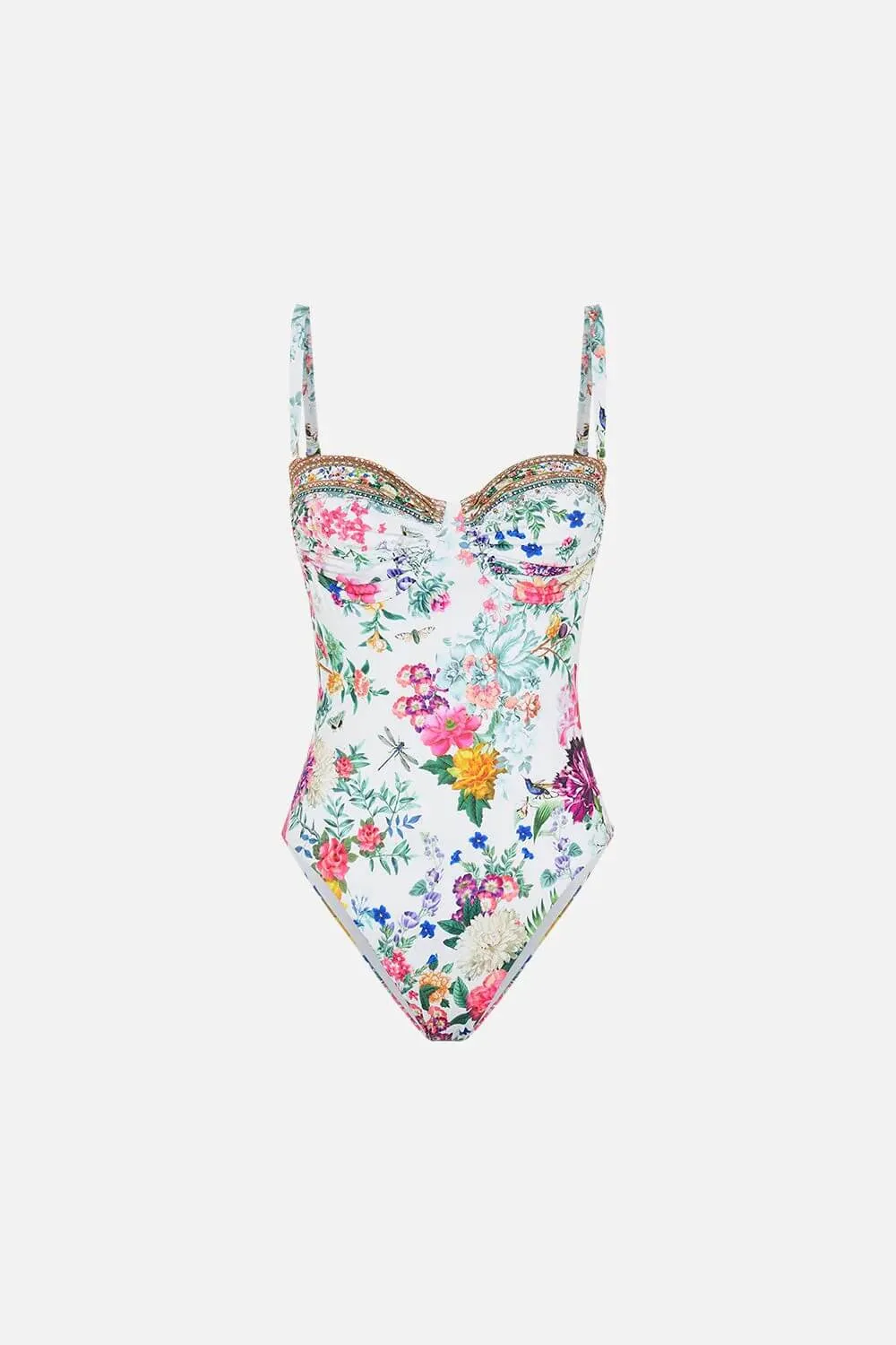 Ruched Cup Underwire One Piece, Plumes And Parterres