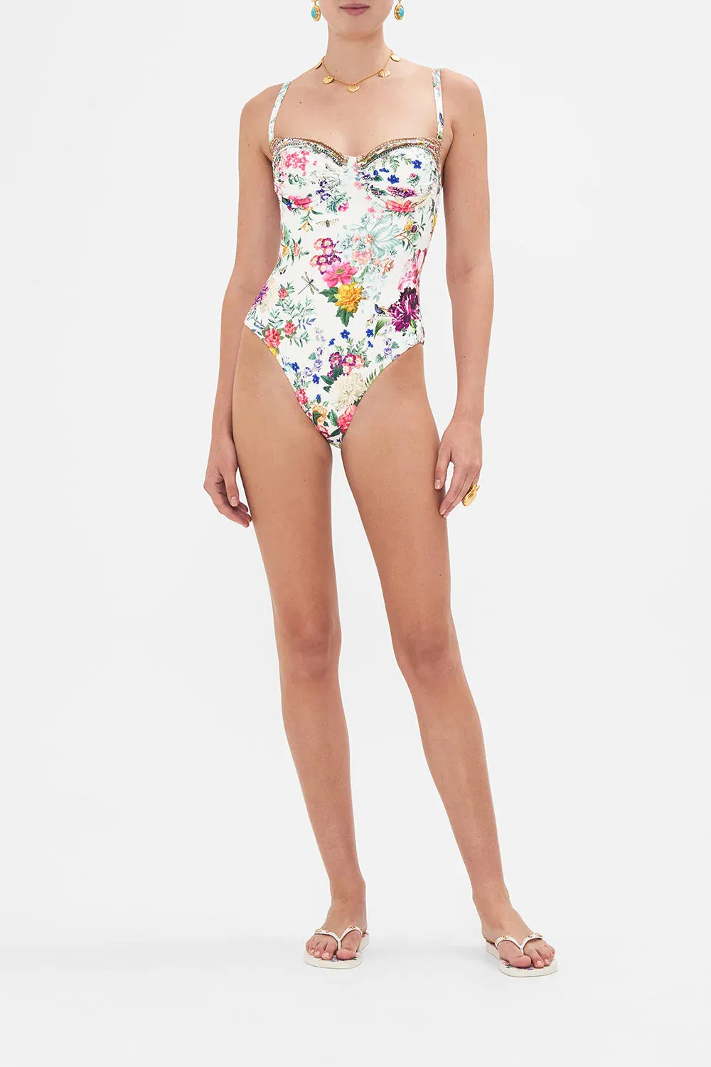 Ruched Cup Underwire One Piece, Plumes And Parterres