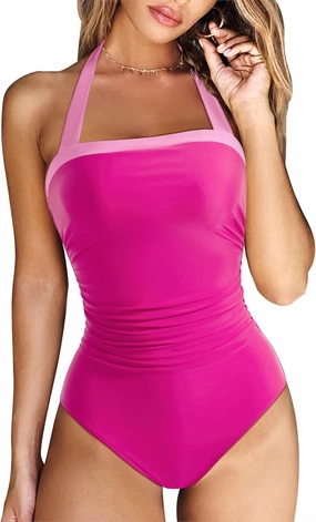 RXRXCOCO Women Retro One Piece Swimsuit Tummy Control Halter Vintage Bathing Suit