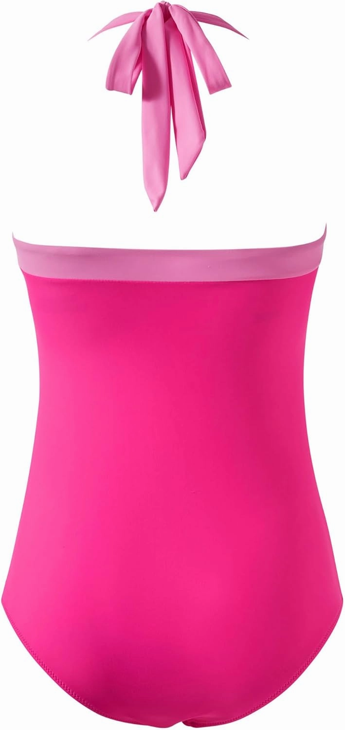RXRXCOCO Women Retro One Piece Swimsuit Tummy Control Halter Vintage Bathing Suit