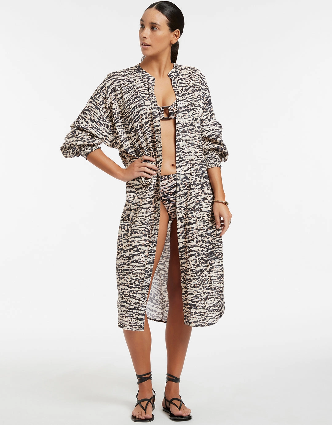 Sahara Shirred Cuff Shirtdress - Animal