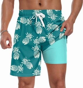 Sailwind Men Swim Trunks with Compression Liner 9" Beach Shorts Quick Dry with Zipper Pockets Board Shorts