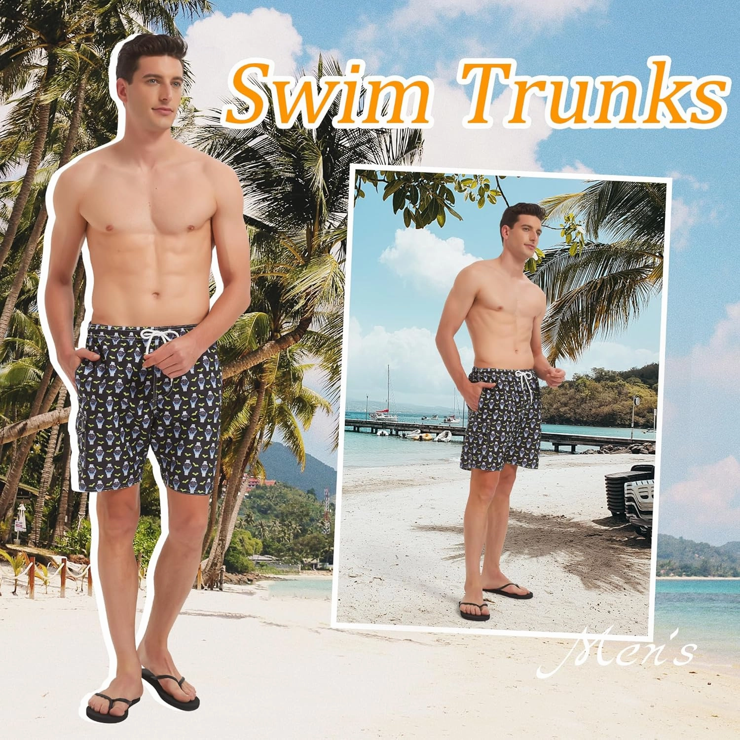 Scotamalone Mens Swim Trunks Swimming Shorts Swimwear Bathing Suits Quick Dry 7 Inch with Mesh Lining