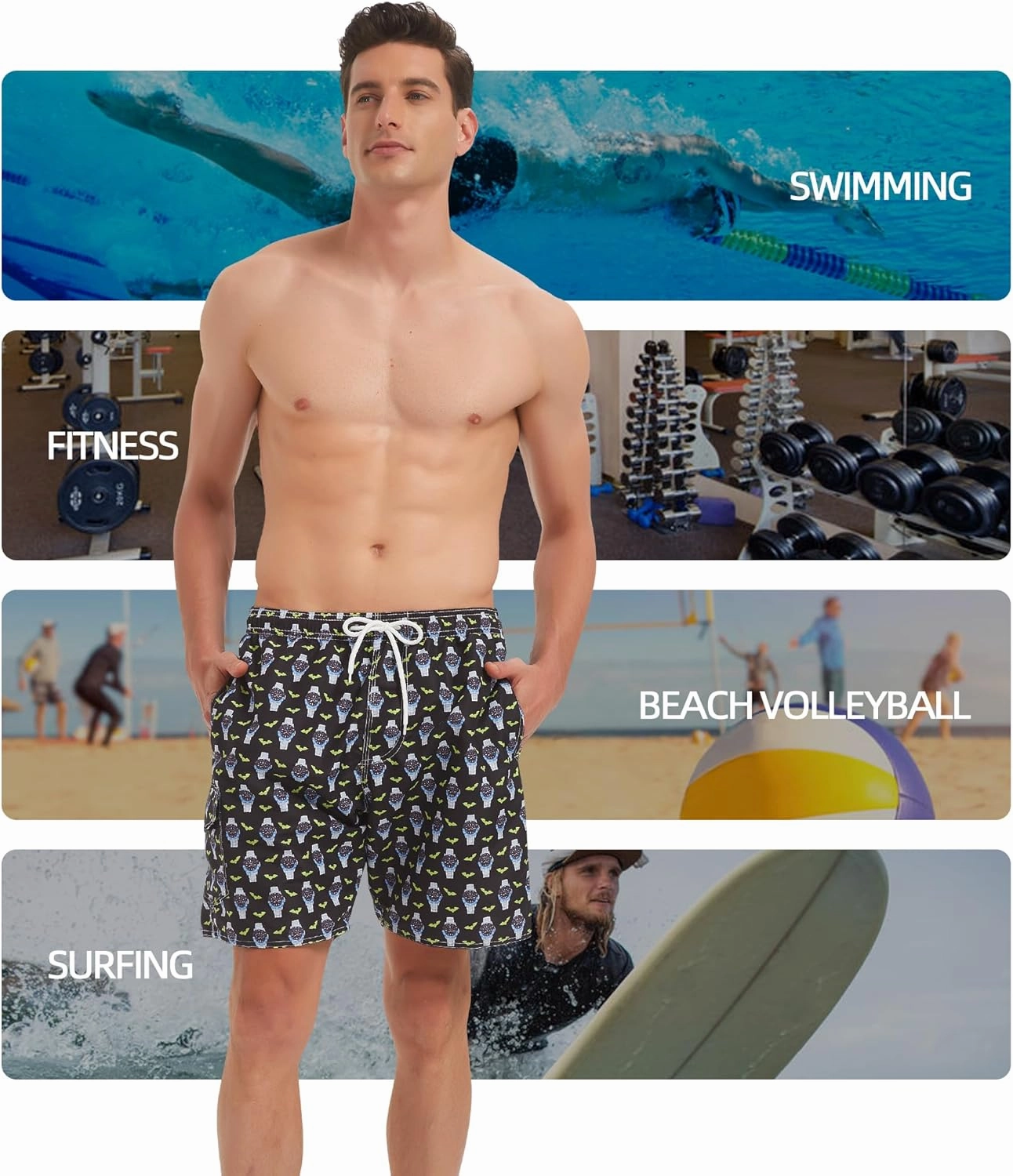 Scotamalone Mens Swim Trunks Swimming Shorts Swimwear Bathing Suits Quick Dry 7 Inch with Mesh Lining