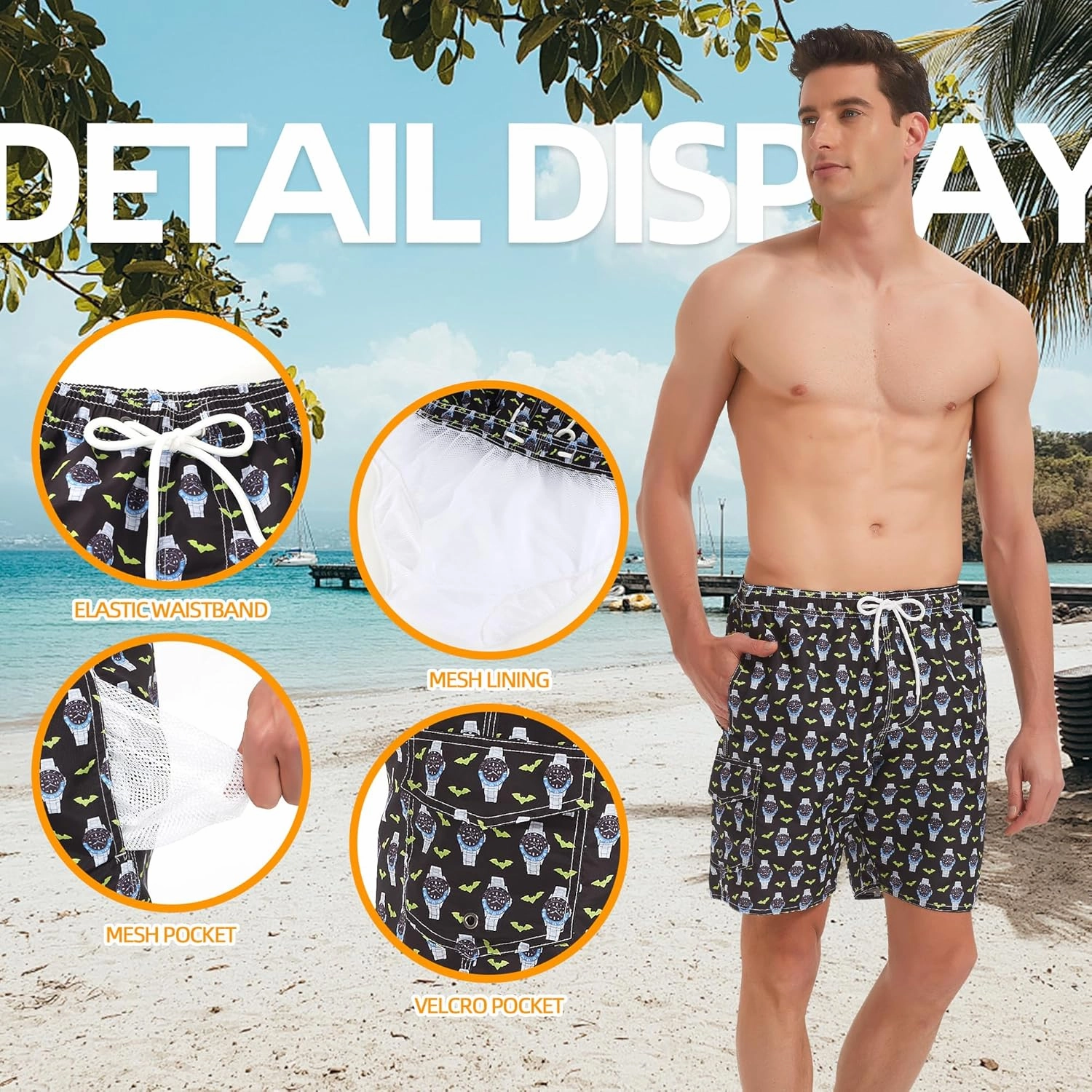 Scotamalone Mens Swim Trunks Swimming Shorts Swimwear Bathing Suits Quick Dry 7 Inch with Mesh Lining