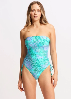 Sea Skin DD Drawstring Bandeau One Piece - Vivid Green