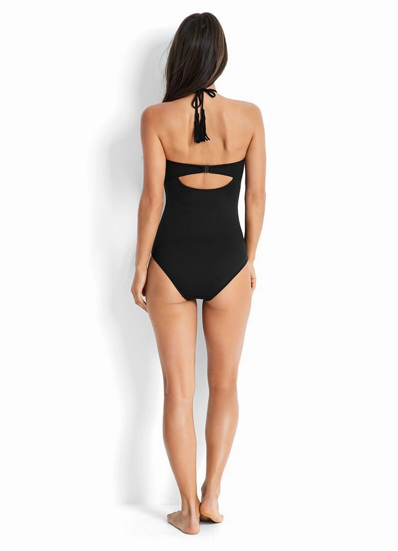 Seafolly C/D Cup Wrap Front Bandeau One Piece - Black