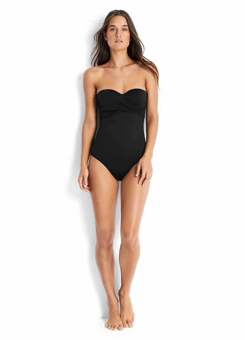 Seafolly C/D Cup Wrap Front Bandeau One Piece - Black