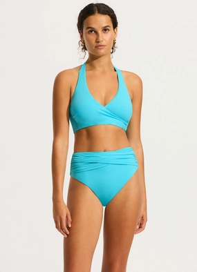 Seafolly Collective DD Wrap Front Halter Bikini Top - Atoll Blue