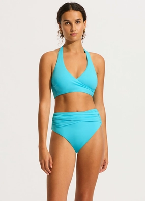 Seafolly Collective DD Wrap Front Halter Bikini Top - Atoll Blue